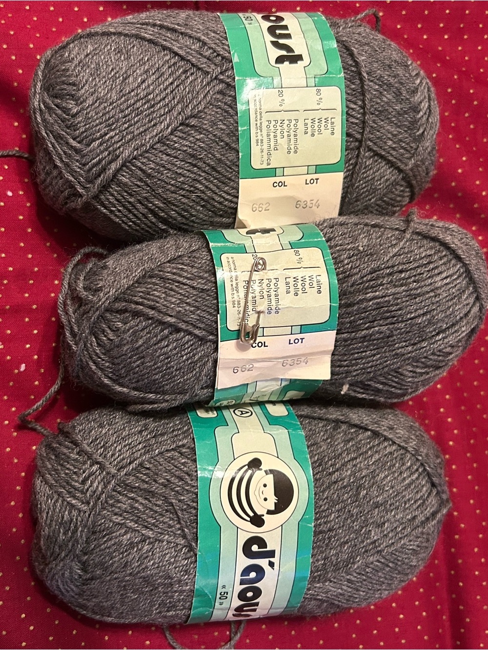 D’aoust 80% Wool 20% Polyamide Yarn Color 662 Lot 6354 (Gray)Set of 3*see desc